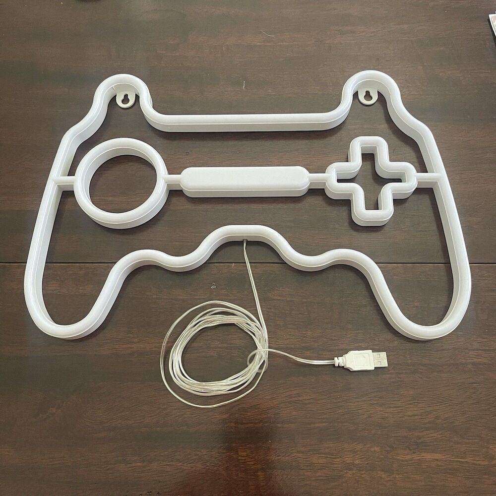 White LED Game Controller Neon Sign USB Wall Decor Light for Gamer Room
